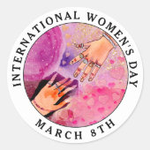 女子国際的の日8月ピンクアート ラウンドシール (正面)