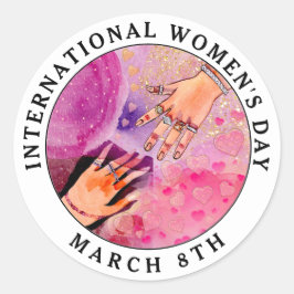 女子国際的の日8月ピンクアート ラウンドシール