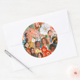 女子国際的デイイラストレーション ラウンドシール