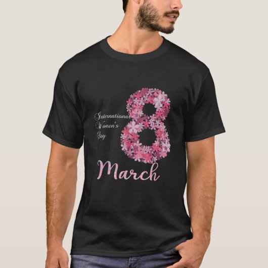女子国際的デイティーパンシーフラワー3月8日 Tシャツ (正面)