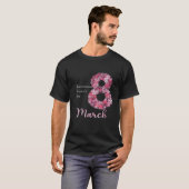 女子国際的デイティーパンシーフラワー3月8日 Tシャツ (正面フル)