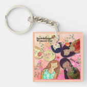 女子国際的デイピンクの女子ポートレート キーホルダー (正面)