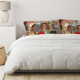 女子国際的デイフローライラストレーション 枕カバー