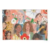 女子国際的デイフローライラストレーション 枕カバー (正面)