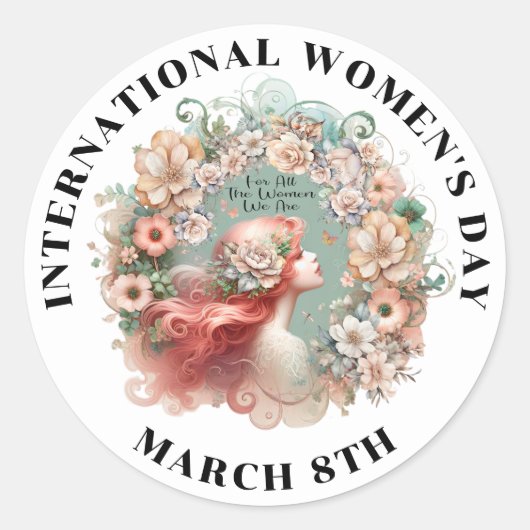 女子国際的日3月8日フェミニン ラウンドシール (正面)