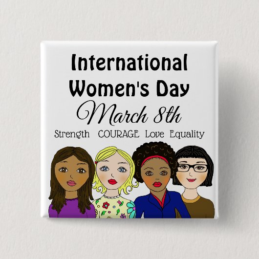 女子国際的日3月8日ボタン 缶バッジ (正面)