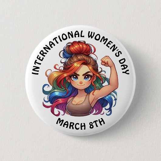 女子国際的日3月8日ボタン 缶バッジ (正面)