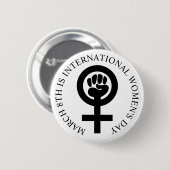女子国際的日3月8日ボタン 缶バッジ (正面&裏面)