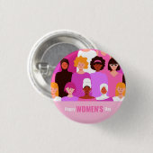 女子国際的日8マーチ・ピンク・ボタン 缶バッジ (正面&裏面)