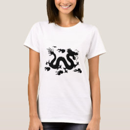 女子大タンクトップブラックドラゴン漢字付き Tシャツ