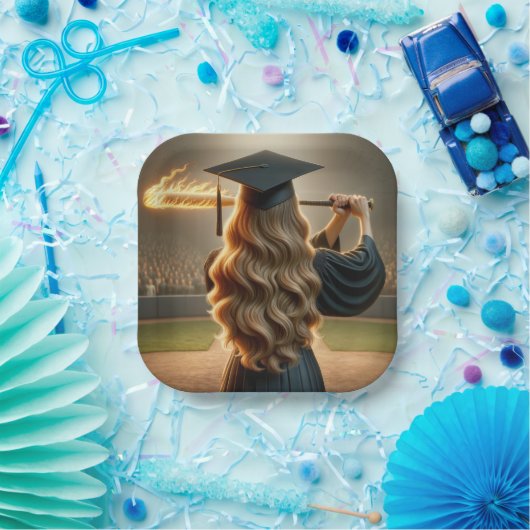 女子大生が野球の熱気を振るこうもり ペーパープレート (パーティー)