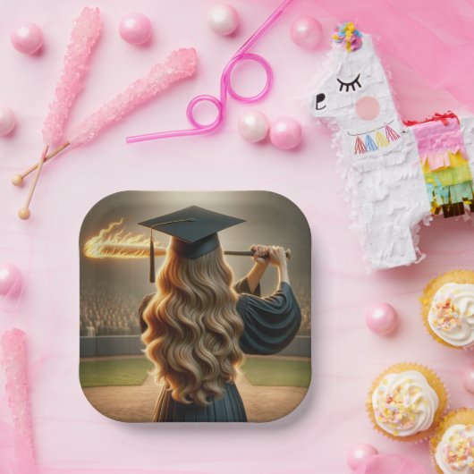 女子大生が野球の熱気を振るこうもり ペーパープレート (パーティー)