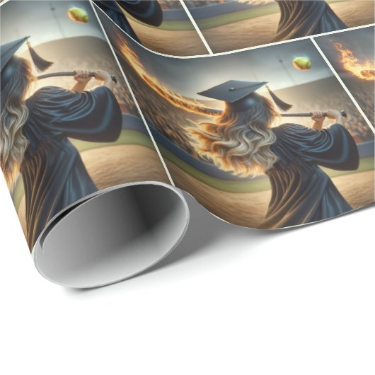 女子大生が野球の熱気を振るこうもり ラッピングペーパー (ロールコーナー)