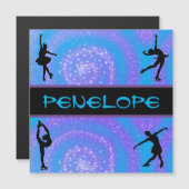 女子姿スケートで滑るパーソナライズされた磁気カード (正面/裏面)