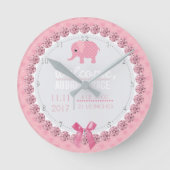 女子子供部屋ピンクエレファント |誕生カスタムの統計情報 ラウンド壁時計 (正面)