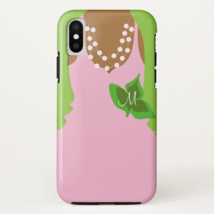 女子学生クラブの生命ピンクおよび緑のイラストレーション iPhone X ケース