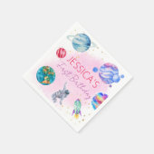 女子宇宙飛行士金ゴールドピンクロケット船惑星 スタンダードカクテルナプキン (角)