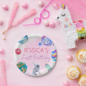 女子宇宙飛行士金ゴールドピンクロケット船惑星 ペーパープレート (パーティー)