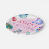 女子宇宙飛行士金ゴールドピンクロケット船惑星 ペーパープレート (アングル)