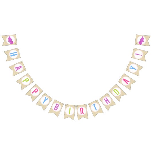 女子恐竜バナーピンク恐竜誕生日バナー バンティングフラッグ (全)