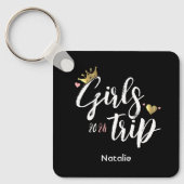 女子旅のゴールデンクラウンピンクハート写真バケーション キーホルダー (正面)