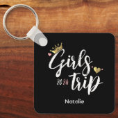 女子旅のゴールデンクラウンピンクハート写真バケーション キーホルダー (正面)