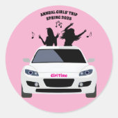 女子旅ステッカー ピンク 黒 白 ラウンドシール (正面)