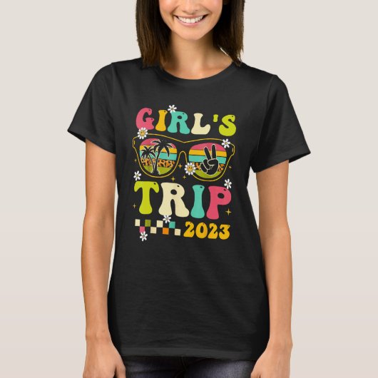女子旅行 2023年レトロでかわいいサングラス 女性用 Tシャツ (正面)