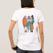 女子最強+ガールズ+ギャング アニメスタイル 女性用 Tシャツ (裏面)