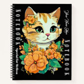 女子校生カワイイ猫パターンモノグラムブラック ノートブック (正面)