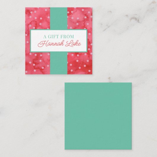 女子水玉模様ホリデーギフトエンクロージャーノートカード エンクロージャーカード (正面/裏面)