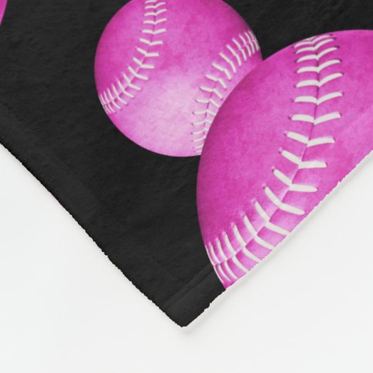 女子熱パーソナライズされたピンクソフトボール模様 フリースブランケット (角)