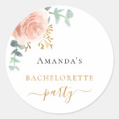 女子独身最後の夜のバラゴールドの花とユーカリのイラスト ラウンドシール (正面)