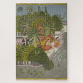 女子王室の魚食べ物を与えヴィンテージインディアン芸術 ジグソーパズル (縦)