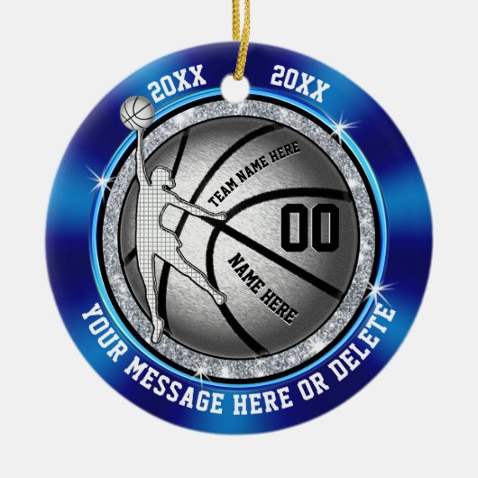 女子用のパーソナライズされたブルーバスケットボールオーナメント セラミックオーナメント (正面)