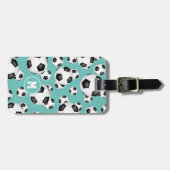 女子男子サッカーボールのパターンモノグラムの ラゲッジタグ (正面横)