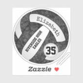 女子白黒バレーボールと校名 シール (シート)