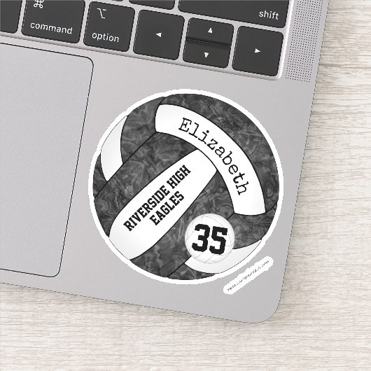 女子白黒バレーボールと校名 シール (詳細)