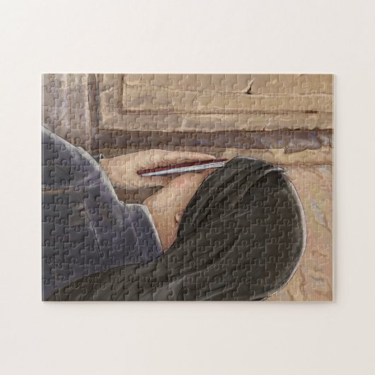 女子祈りの言葉ウエスタンウォールエルサレム絵を描イスラエル ジグソーパズル (横)