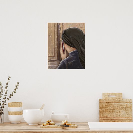 女子祈りの言葉ウエスタンウォールエルサレム絵を描イスラエル ポスター (キッチン)