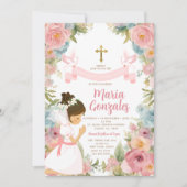 女子祈初の聖体拝領ピンクフローラ 招待状 (正面)
