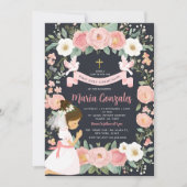 女子祈初の聖体拝領ピンクフローラ 招待状 (正面)