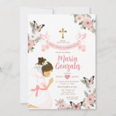 女子祈初の聖体拝領ピンクフローラ 招待状 (正面)