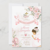 女子祈初の聖体拝領ピンクフローラ 招待状 (正面)