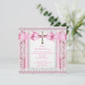 女子第一聖体拝領クロスピンクかわいらし色 招待状 (スタンド正面)