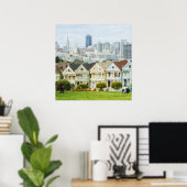 女子絵を描家ビクトリアンとスカイライン ポスター (ホームオフィス)