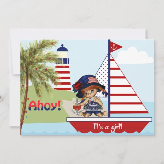 女子航海ののベビシャワー招待状 招待状 (正面)