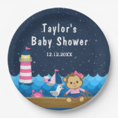女子航海のモンキーピンクとネイビー赤ちゃんシャワー ペーパープレート (正面)