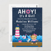 女子航海のモンキーピンクとネイビー赤ちゃんシャワー ポストカード (正面/裏面)