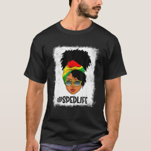女子誇りを持ったSPEDライフAfro Messy Bun Black Histor Tシャツ